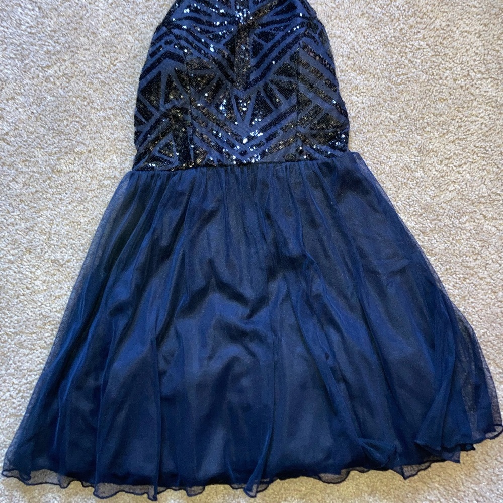 navy blue flowy dress from David’s Bridal, size 7 (fits like small / med)